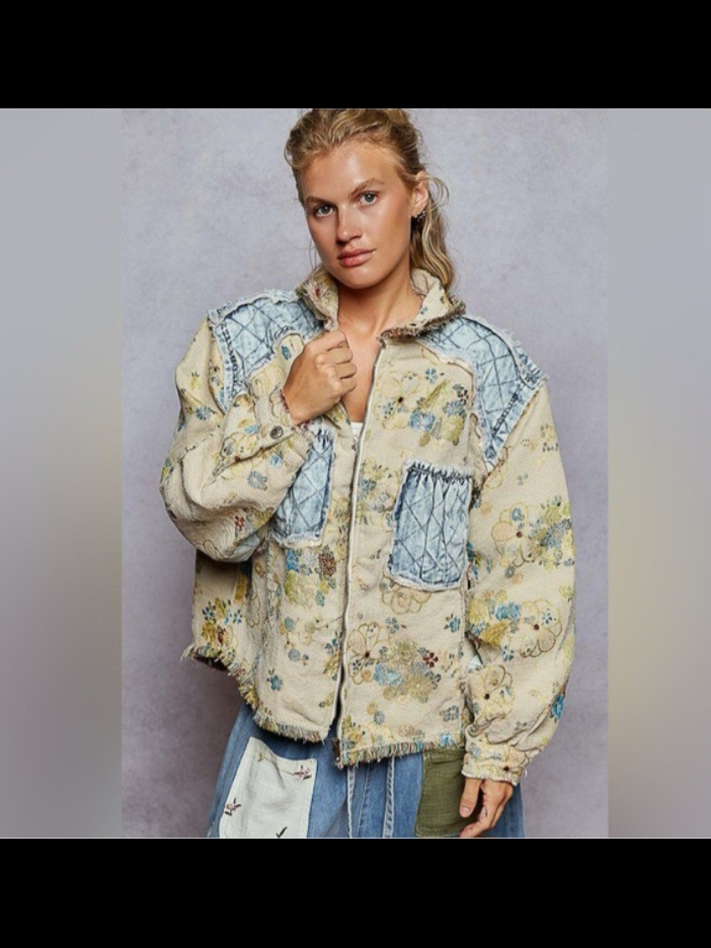 POL Floral Patchwork Quilted Jacket NWOT